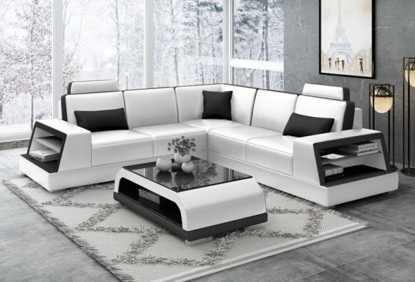 Ecksofa L-Form G8045B Eck Sofa Polster Couch Sitz Ecke Leder Garnitur Moderne