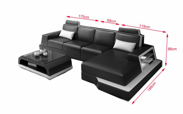 Modern Eckcouch Design Sofa Polster Ecke Wohnlandschaft Leder Textil Couch LED