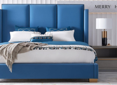 Schlafzimmer Design luxus Bett 180x200 Textil Doppel Bettgestell Blau