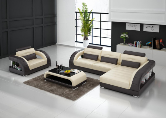 Ledersofa Couch Wohnlandschaft Ecksofa + Sessel Neu Garnitur Design Sofa mit USB