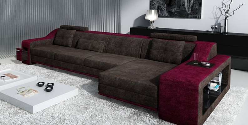 Design Ecksofa Sofa Couch Polster Sitz Eck Garnitur Sofas Leder Textil Themar BW