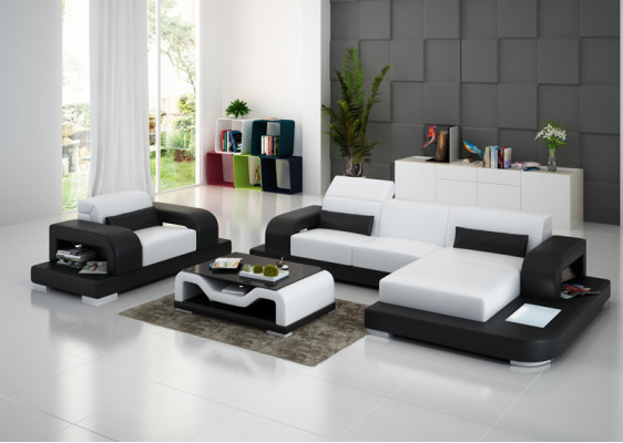 Ledersofa Wohnlandschaft Ecksofa L-Form Sessel Set Garnitur Modern Sofa G8006E