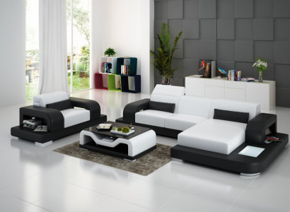 Ledersofa Wohnlandschaft Ecksofa L-Form Sessel Set Garnitur Modern Sofa G8006E