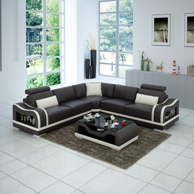 Ledersofa Couch Wohnlandschaft Ecksofa Eck Garnitur Design Modern Sofa mit USB