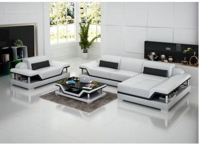 Design Ledersofa Sofa Couch Polster Eck Wohnlandschaft Garnitur Sofa Neu USB LED