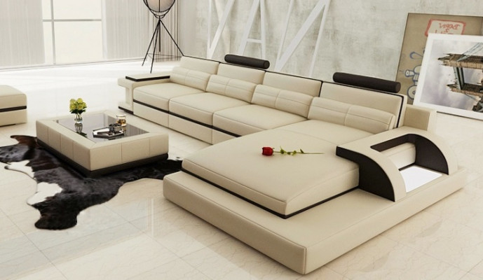 Ecksofa mit USB,Polster Sofa Wohnlandschaft Sitz Eck Garnitur Leder Textil PH115
