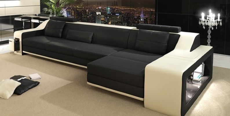 Design Ecksofa Sofa mit USB Polster Sitz Eck Garnitur Sofas Leder Textil LForm