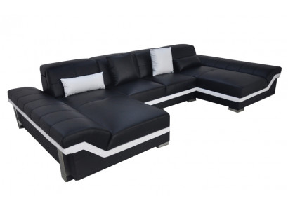 Ledersofa Couch Wohnlandschaft Eck Garnitur Design Modern Sofa U-Form mit USB