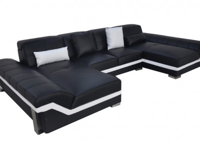 Ledersofa Couch Wohnlandschaft Eck Garnitur Design Modern Sofa U-Form mit USB