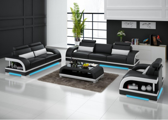 Ledersofa Couch Wohnlandschaft 3+2+1 Sitzer Sofa Garnitur Dekor Design Neu