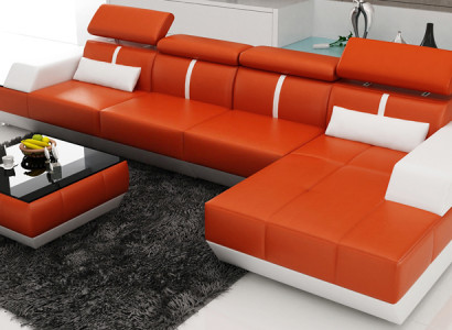 Ledersofa L-Form Couch Wohnlandschaft Ecksofa Garnitur Design Modern  Sofa USB Eu