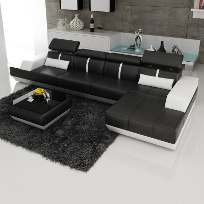 Ledersofa L-Form Couch Wohnlandschaft Ecksofa Garnitur Design Modern  Sofa USB Eu