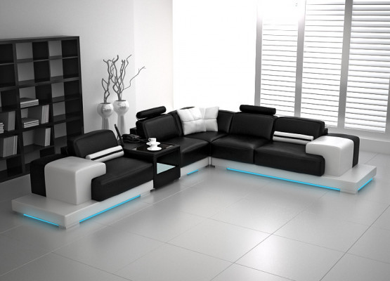 Ledersofa Couch Wohnlandschaft Ecksofa Eck Garnitur Design Modern Sofa mit USB Neu