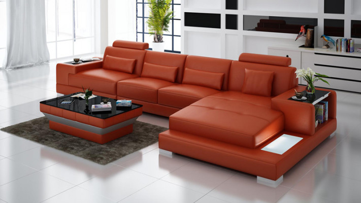 Ledersofa Couch Wohnlandschaft mit USB Ecksofa Eck Garnitur Design Modern Sofa