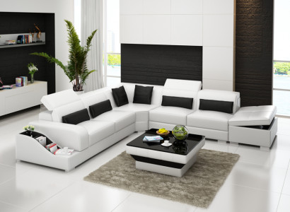 Ledersofa Couch Wohnlandschaft Ecksofa Eck Garnitur Design Modern Sofa mit USB