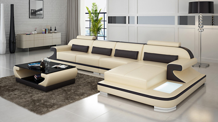 Ledersofa Couch Wohnlandschaft Ecksofa Eck Garnitur Design Modern Sofa G8021C