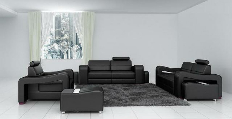 Designer Ledersofa Sofagarnitur Couch Sofa Sitz Polster Garnitur 3+2+1 Set PISA