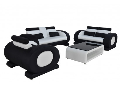Sofa mit USB Leder Sitz 3+2+1 Komplett Set Garnitur Designer Moderne Polster Neu
