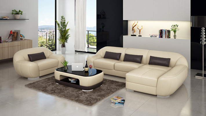 Ledersofa Couch Wohnlandschaft Ecksofa + Sessel Eck Garnitur Design Sofa mit USB