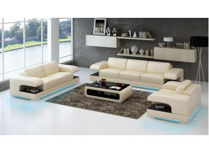 Ledersofa Couch Wohnlandschaft 3+2+1 Sofagarnitur Neu Design Modern