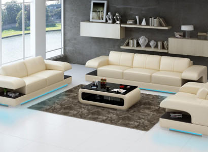 Ledersofa Couch Wohnlandschaft 3+2+1 Sofagarnitur Neu Design Modern