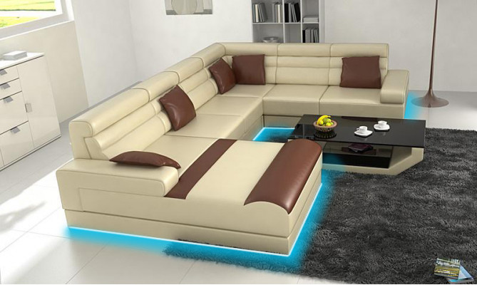 Ecksofa mit USB Wohnlandschaft XXL Big Couch Polster Garnitur Eck Couchen UForm