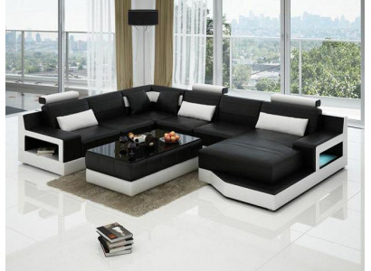 Ledersofa Ecksofa mit USB Design Garnitur Wohnlandschaft Eck Sitz Polster Ulm