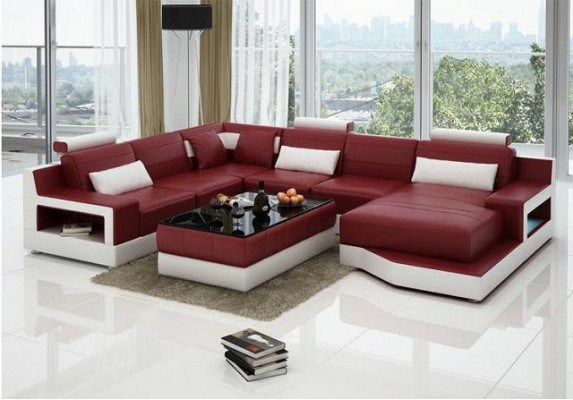 Ledersofa Ecksofa mit USB Design Garnitur Wohnlandschaft Eck Sitz Polster Ulm