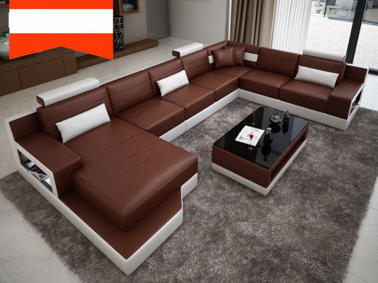 Ledersofa Ecksofa mit USB Design Garnitur Wohnlandschaft Eck Sitz Polster Ulm