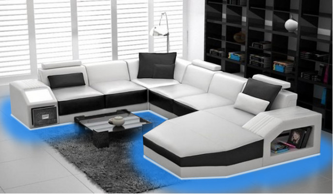 Wohnlandschaft Ecksofa Design Sofa mit USB Polster Sitz Ecke U Form Weiß PHM110