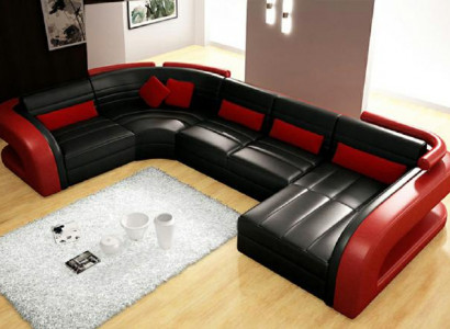 Ledersofa USB Wohnlandschaft Garnitue Polsterecke Eckcouch Sofa U Form Bergamo