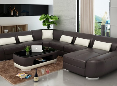 Ledersofa in U-Form in modernem Design für das Wohnzimmer 