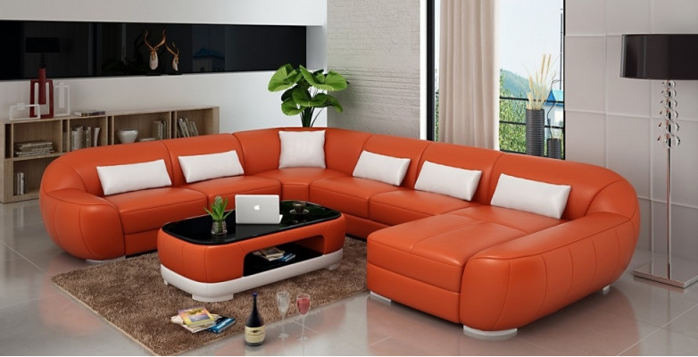 Ledersofa in U-Form in modernem Design für das Wohnzimmer 
