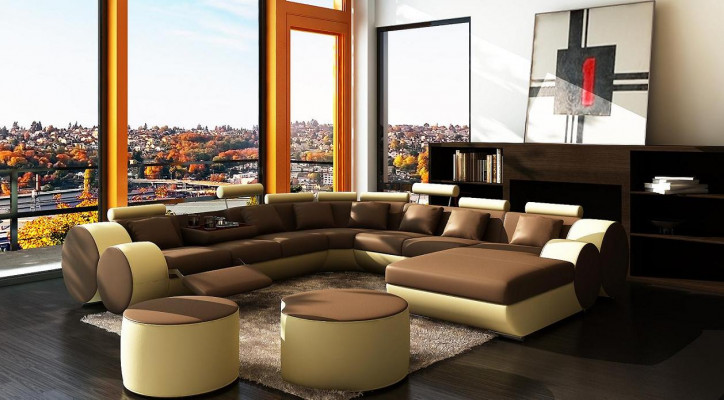 Designer Ledersofa Mit USB XXL Wohnlandschaft Sofa Polsterecke Ecksofa Neu Sofas