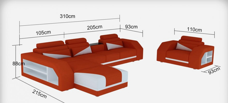 Ledersofa Couch Wohnlandschaft Ecksofa + Sessel Eck Design Modern Sofa LED USB