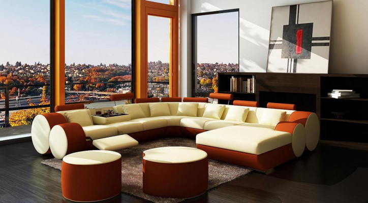 Designer Ledersofa Mit USB XXL Wohnlandschaft Sofa Polsterecke Ecksofa Neu Sofas
