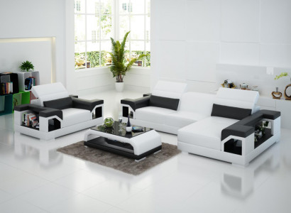  Ledersofa Moderne Couch Wohnlandschaft Ecksofa Sessel Set Garnitur Sofa mit USB