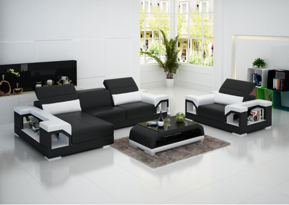  Ledersofa Moderne Couch Wohnlandschaft Ecksofa Sessel Set Garnitur Sofa mit USB