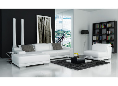 Ledersofa mit USB Sofa Couch Wohnlandschaft Ecksofa Eck Garnitur Design + Sessel