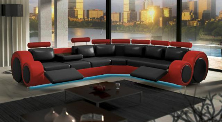 LEDER SOFA ECKCOUCH DESIGN SOFA LEDERCOUCH ECKSOFA WOHNLANDSCHAFT SCHWARZ WEIß