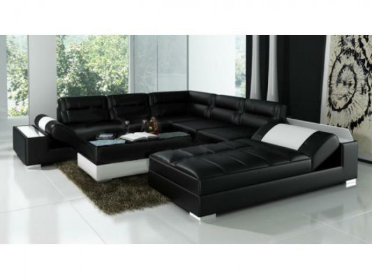 Ledersofa Ecksofa + USB Garnitur Polster U Form Couch Sofa Design Wohnlandschaft