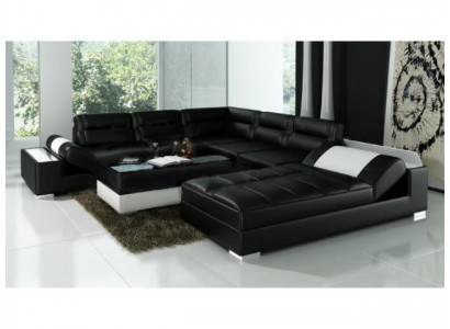 Ledersofa Ecksofa + USB Garnitur Polster U Form Couch Sofa Design Wohnlandschaft