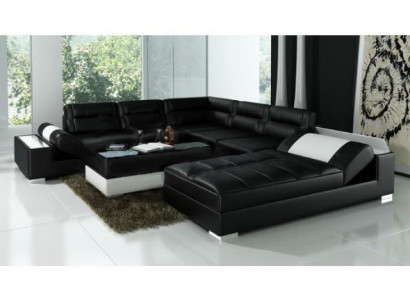 Ledersofa Ecksofa + USB Garnitur Polster U Form Couch Sofa Design Wohnlandschaft