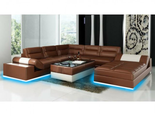 Ledersofa Ecksofa + USB Garnitur Polster U Form Couch Sofa Design Wohnlandschaft