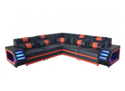 Design Leder Polster Sitz Ecke Couch Polster Eck Landschaft Wohn Sofa USB LED