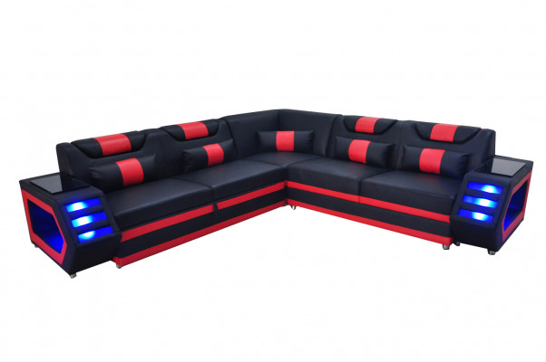 Design Leder Polster Sitz Ecke Couch Polster Eck Landschaft Wohn Sofa USB LED