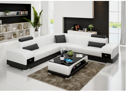 Ledersofa Couch Wohnlandschaft Ecksofa Eck Garnitur Design Modern Sofa USB Neu