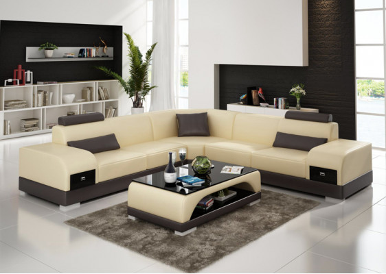 Ledersofa Couch Wohnlandschaft Ecksofa Eck Garnitur Design Modern Sofa USB Neu