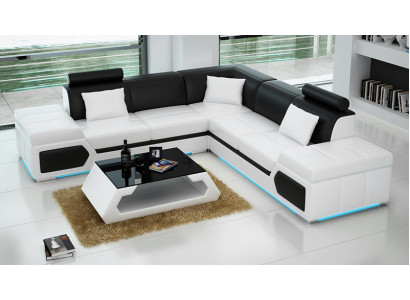 Ledersofa L-Form Couch Wohnlandschaft Ecksofa Garnitur Design Modern Sofa + USB