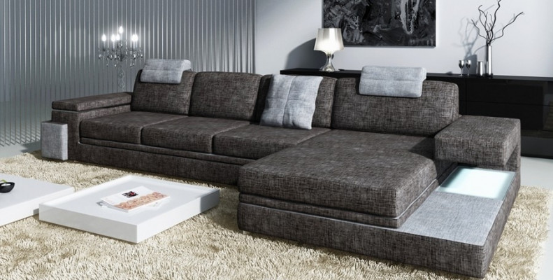 Rote Design Wohnzimmer Couch Stoff Sofa Polster Eck Textil Garnitur LED + USB